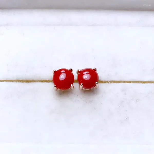 Orecchini a bottone semplici piccoli rotondi naturali 6 6mm corallo rosso pietra preziosa S925 argento regalo di nozze per donne gioielleria raffinata