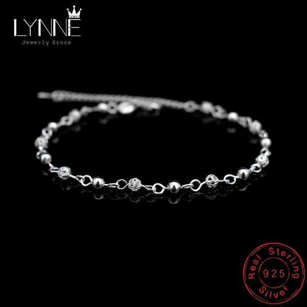 Fußkettchen Neue Charm Hohlkugel Fußkette Fußkettchen 925 Sterling Silber Mode Kleine Runde Perle Kugel Fußkettchen Kette Für Frauen Schmuck Geschenk YQ240208