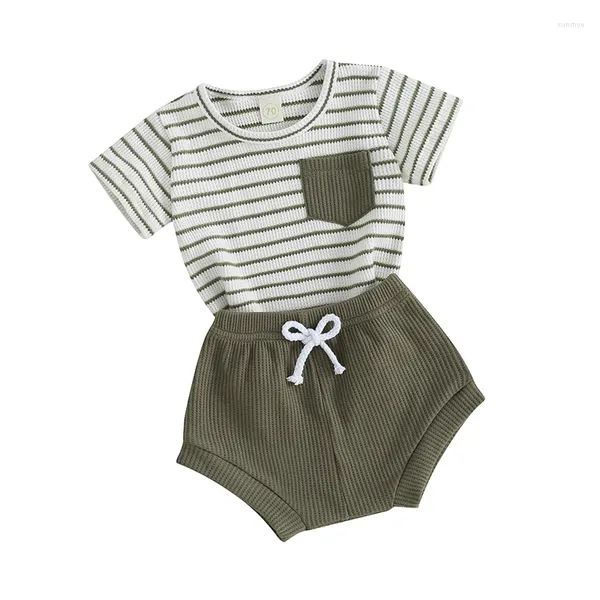 Kleidungssets Kleinkind Junge Mädchen Sommer Outfit Gestreiften Druck Kurzarm T-shirt Shorts Kleidung Set Waffel Baby