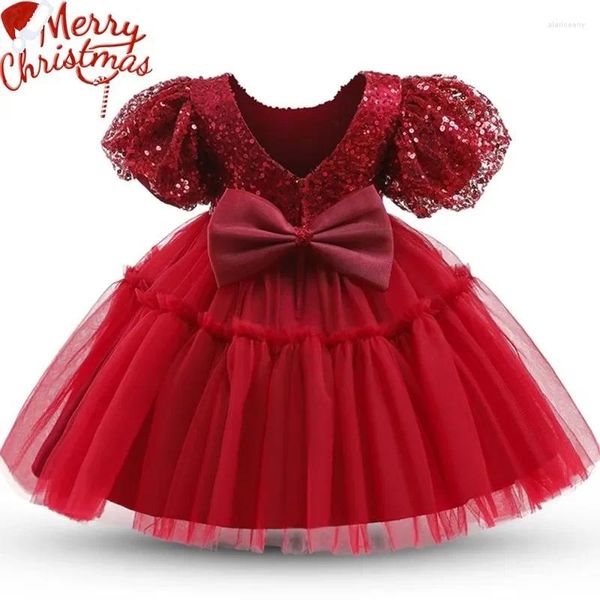 Vestidos da menina do bebê meninas vestido de noite de natal lantejoulas vestido de princesa flor trajes de casamento crianças inchado roupas de festa de natal 2024