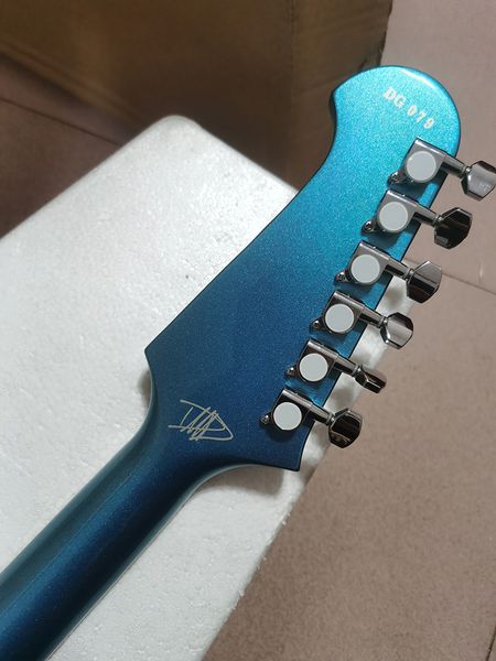 Blaue DG Silver Particle E-Gitarre, halbhohler Korpus, Signature-Modell, auf Lager,