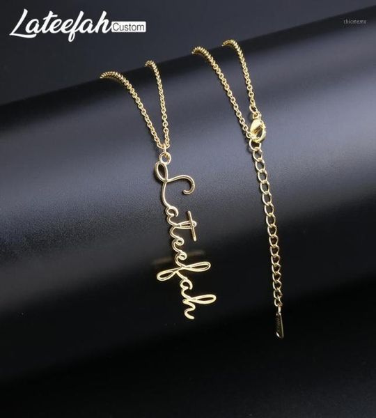 Lateefah Handschrift Schmuck Individuelle Unterschrift Anhänger Collier Femme Vertikale Persönlichkeit Name Halskette Für Frauen Geschenk1Anhänger Hals 4466790