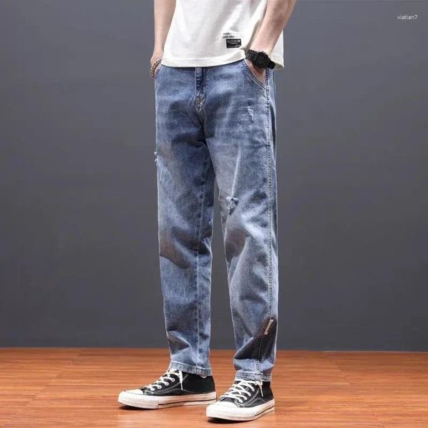 Pantaloni jeans da uomo con fori per uomo dritto pantaloni da cowboy maschili rotti primavera autunno strappato strappato abbigliamento classico tendenza casual 2024