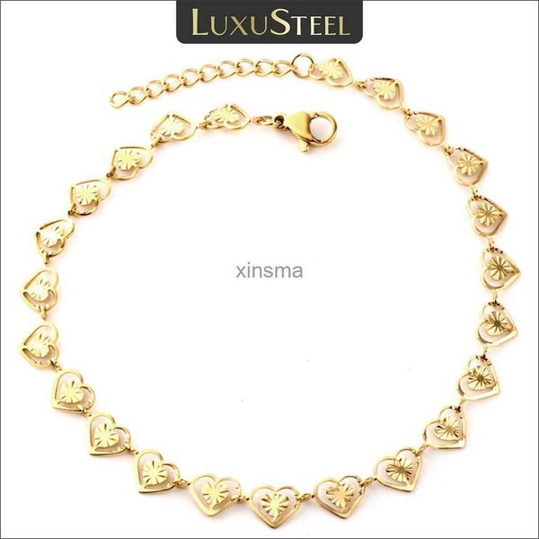 HAVA LUXUSTEEL BAYNA MINI KALP Zinciri Bacak Üzerinde Bacak Üzerinde Gold Renk Paslanmaz Çelik Ayak Bilekleri YQ240208