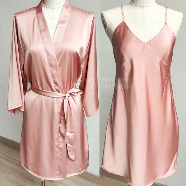 Damen-Nachtwäsche, Braut, Brautjungfer, Hochzeit, Morgenmantel, sexy Satin, Straps-Nachthemd, Frühling und Sommer, lockeres Heim-Dressing