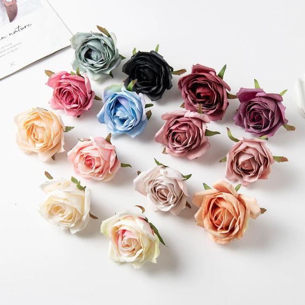 100 peças flores artificiais atacado casamento jardim scrapbooking rosas arco decorações de natal para casa plantas falsas cabeças de seda 240131