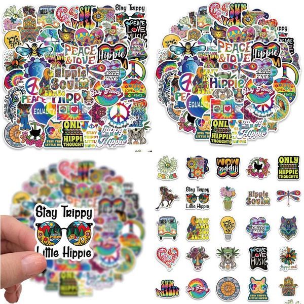 Adesivi per auto 10/50 pezzi divertenti stile hippie Iti cartoon decalcomanie fai da te skateboard chitarra portatile moto adesivo per bambini giocattolo regalo drop delive Dhg7O