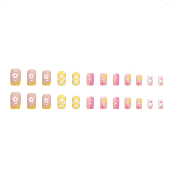 Накладные ногти розовые, желтые, квадратные, с экологически чистым материалом без запаха для украшения рук, нейл-арта