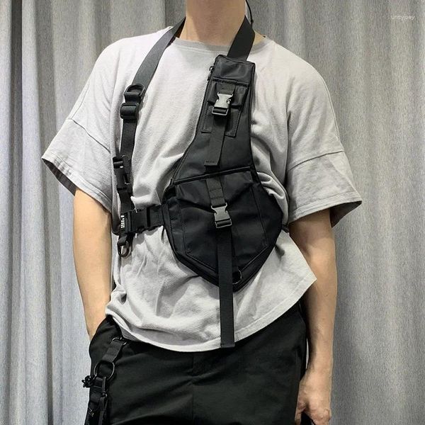 Herrenwesten 2024 Abnehmbare taktische Techwear-Frachtweste Männer Multi-Pocket-funktionale verstellbare Hip-Hop-Punk-One-Shoulder-Weste