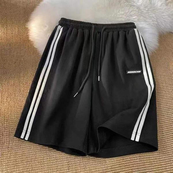 Shorts femininos coreano mulher homem preto branco carta elástica y2k cintura verão esportes sweatpants praia roupas soltas mulheres