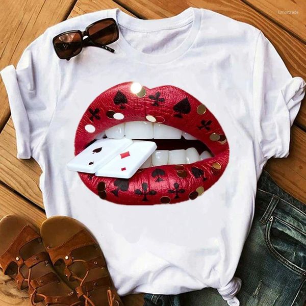 Camisetas femininas goth tops camisetas harajuku mulher camiseta engraçado batom lábio maquiagem arte camisa vintage topo roupas femininas streetwear 2024