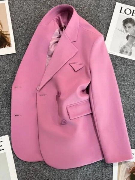 Damenanzüge RDMQ 2024 Fuchsia Blazer Frauen Jacken Frühling Sommer Büro Damen Elegante Mäntel Lässige Zweireiher Oberbekleidung