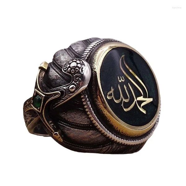 Fedi nuziali dirette in fabbrica in argento antico placcato classico design di gioielli arabi da uomo, scritture islamiche arabe