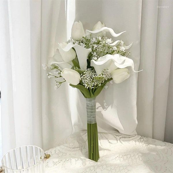 Hochzeitsblumen 2024 Whitney WB1673 Weiße Calla-Lilien mit Tulpe Brautjungfernstrauß De Mariage Ramos Novia