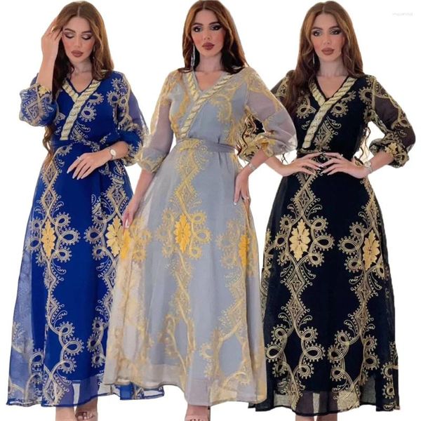 Этническая одежда Ид Мубарак Джеллаба Вышивка Абая Мусульманское женское праздничное платье Рамадан Исламская Джалабия Сетчатый кафтан Дубай Марокко Кафтан