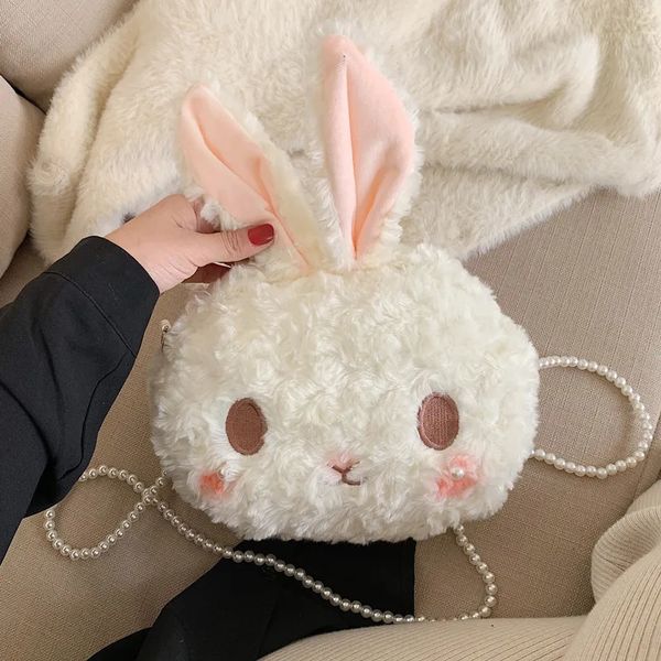 Kawaii Bunny Borsa a tracolla Cartoon Peluche Coniglio Ragazze Portafogli Cute Lolita Borsa per bambini Adolescenti Lovely Fluffy Bunny Pearl 240201