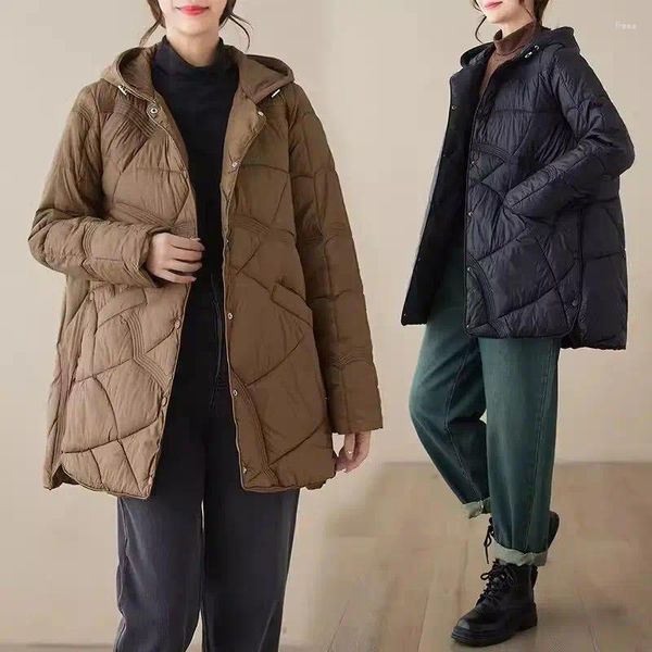 Frauen Trenchcoats 2024 Winter Mit Kapuze Gesäß Warme Baumwolle Kleidung Einreiher Design Künstlerische Jacke Parka Oberbekleidung Z4845