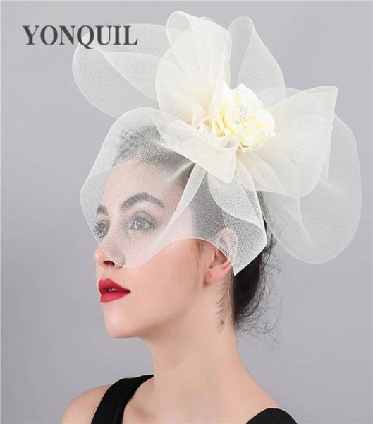 Frauen Mesh Blume Große Fascinator Hüte Hochzeit Keny Derby Ascot Chapeau Braut Tüll Anlass Kopfschmuck mode Damen SYF4172124723