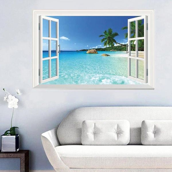 Adesivos de parede papel criativo praia seascape arte 3d adesivo decalque removível para quarto fundo sala de estar crianças