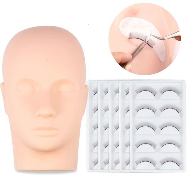 Treinamento de cílios postiços artesanal prática silicone manequim modelo cabeça iniciante conjunto de treinamento praticando ferramentas de extensão de cílios 240119