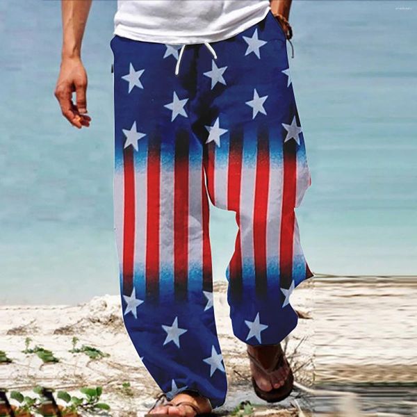 Pantaloni da uomo Uomo Bandiera americana Patriottica per il 4 luglio Hippie Harem Outdoor Warm Uomo Dritto Sport grandi e alti M 1