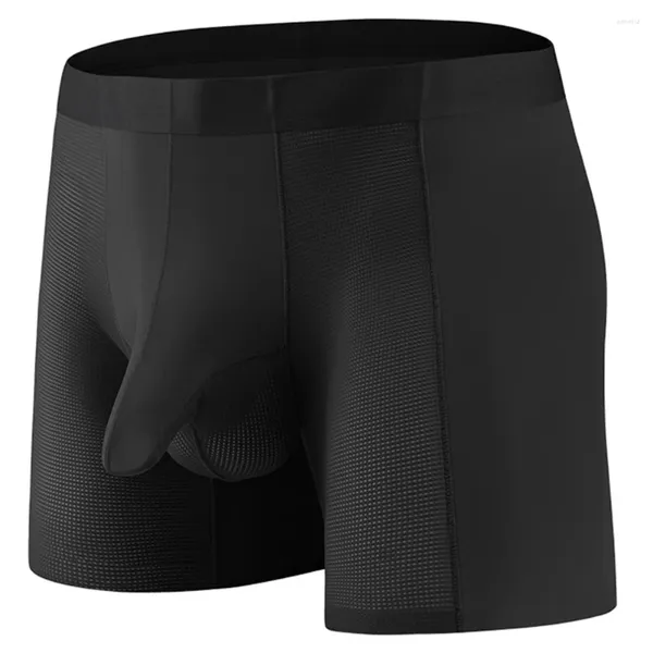 Cuecas homens boyshort roupa interior separada bola bolsa gelo seda respirável conforto troncos de natação esporte beachwear boxer shorts underclothes