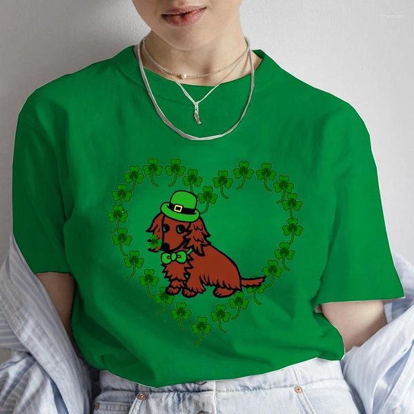 Camiseta feminina vermelha suave dachshund impressão camiseta verão tshirt 2024 casual topos femme dia de são patrício moda streetwear