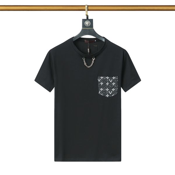 T-shirt con catena girocollo di design T-shirt con stampa toppa tascabile manica corta T-shirt da uomo e da donna di moda Modello da coppia T-shirt top hip hop da uomo di lusso 100% cotone a maniche corte