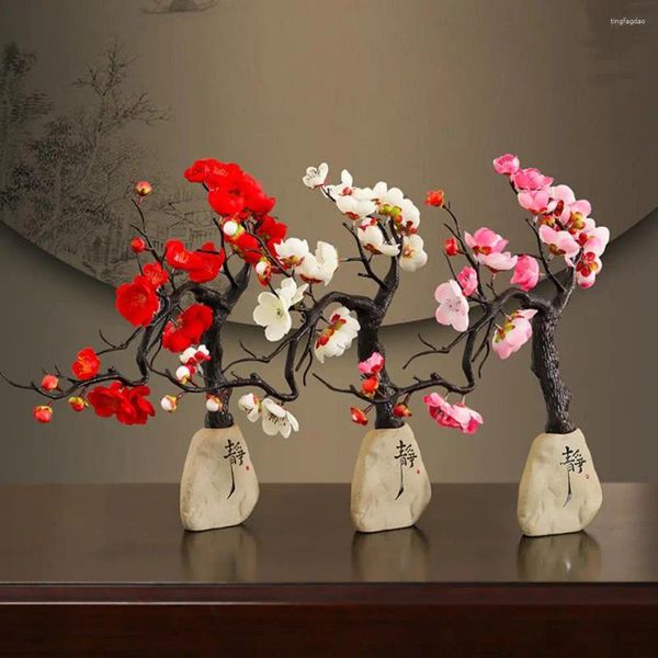 Fiori decorativi 5 pezzi Plum Blossom Monaco Ornamento Resina artificiale Artigianato Soggiorno Desktop Fiore Albero Figura Figurina Statua Decorazione