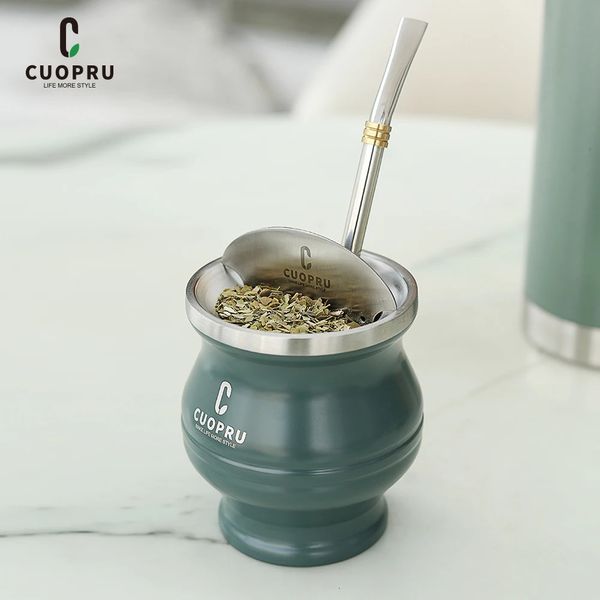 Conjunto de cabaça de erva mate inclui xícara de chá de aço inoxidável de parede dupla, um separador de chá bombilla mate, limpeza de palha 240119