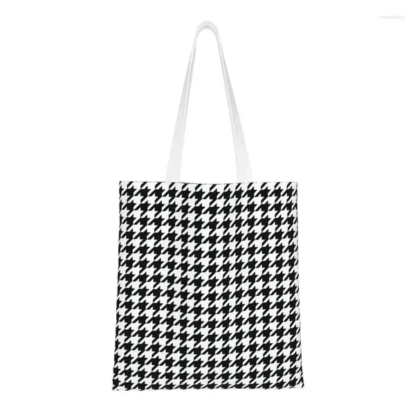 Einkaufstaschen Hahnentrittmuster Schwarz-Weiß-Muster Tasche Frauen Schulter Canvas Tote Geometrische Tarnung Lebensmittel Shopper