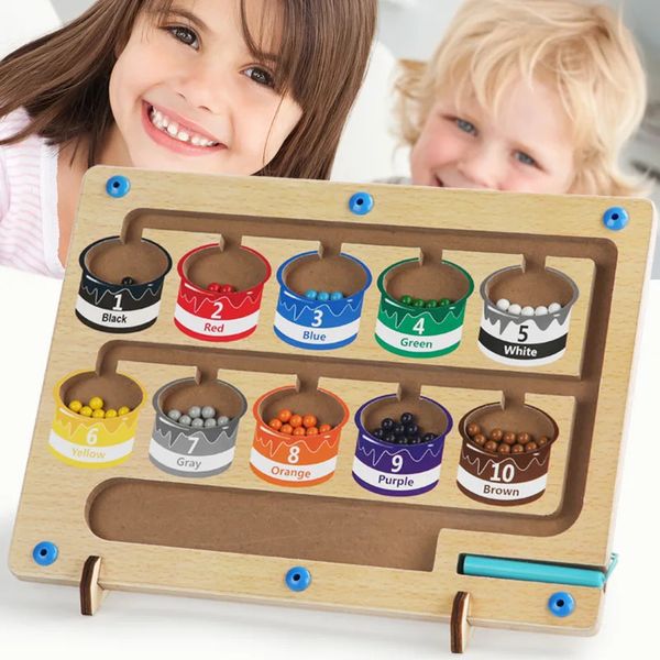 Labirinto di classificazione dei colori magnetici Puzzle di legno con numeri e conti Montessori Giocattoli educativi per abilità motorie fini 240124