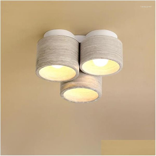 Luzes de teto Modern Wabi Sabi 3-Head Wood Grão Pedra Luz para Casa e Decoração Comercial LED Quarto Corredor Varanda Lâmpada D Dhxqb