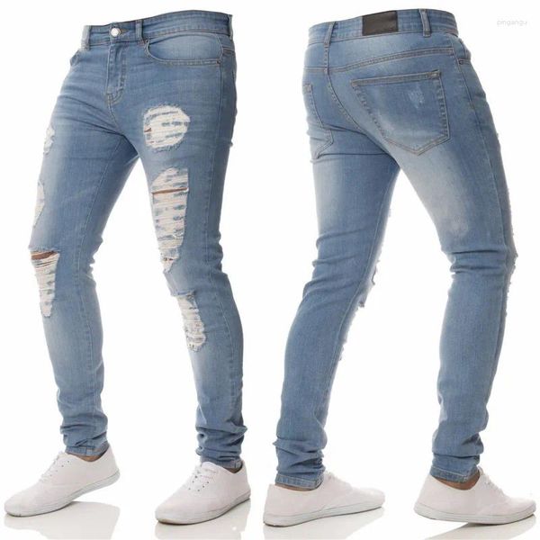 Jeans da uomo streetwear primavera uomo pantaloni skinny mendicante strappati alla moda pantaloni in denim da jogging solidi distrutti maschili