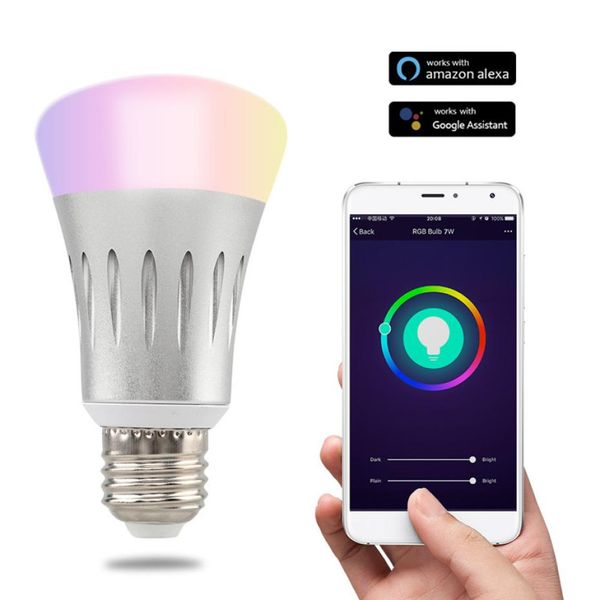 Nuova lampadina LED E27 7W WiFi Dimmer Illuminazione intelligente Cambia colore Lampadina dimmerabile con telecomando WiFi Funziona con Alexa7061203