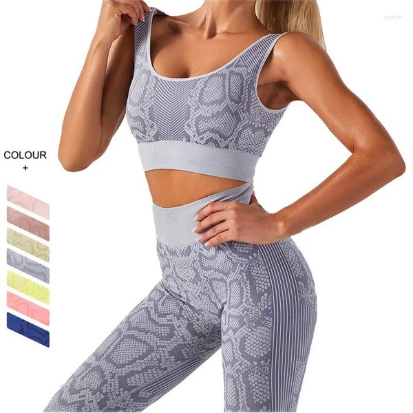 Set attivi 2024 Stampa serpente senza cuciture 2 pezzi Set yoga Abbigliamento da palestra per donna Reggiseno sportivo e leggings fitness Corsa e allenamento Abbigliamento sportivo