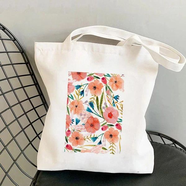 Sacos de compras 2024 Shopper Floral Dança Estética Impressa Tote Mulheres Harajuku Bolsa Menina Ombro Senhora Lona