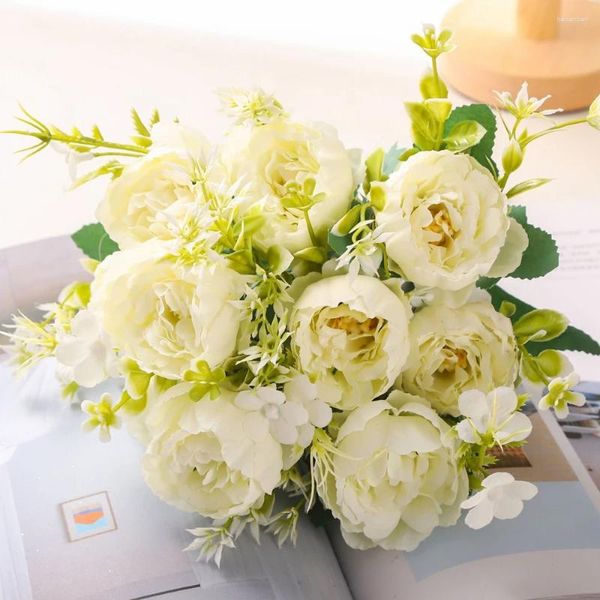 Dekorative Blumen, 1 Bündel künstlicher Pfingstrosenstrauß, Heimdekoration, 5 große Köpfe, Hochzeit, Party, Sammelalbum, gefälschte DIY-Seidenrosen