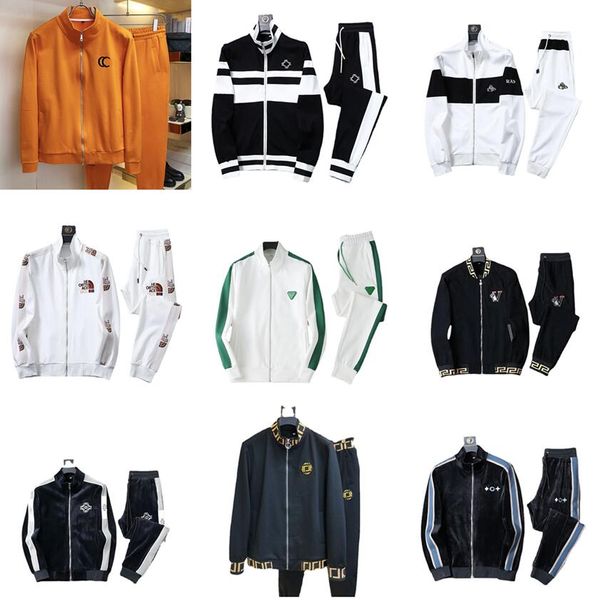 Top jaqueta + calças define quatro estações moda masculina/feminina de luxo esportes lazer marca ternos emenda cor cardigan de manga comprida com capuz jaquetas calças conjuntos de duas peças