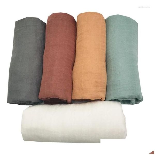 Cobertores Swaddling Bambu Muslin Dddle Cobertor Nascido Fralda Acessórios Soft Envoltório Bebê Cama Toalha de Banho Cor Sólida de Lashghg Drop Ot7Se
