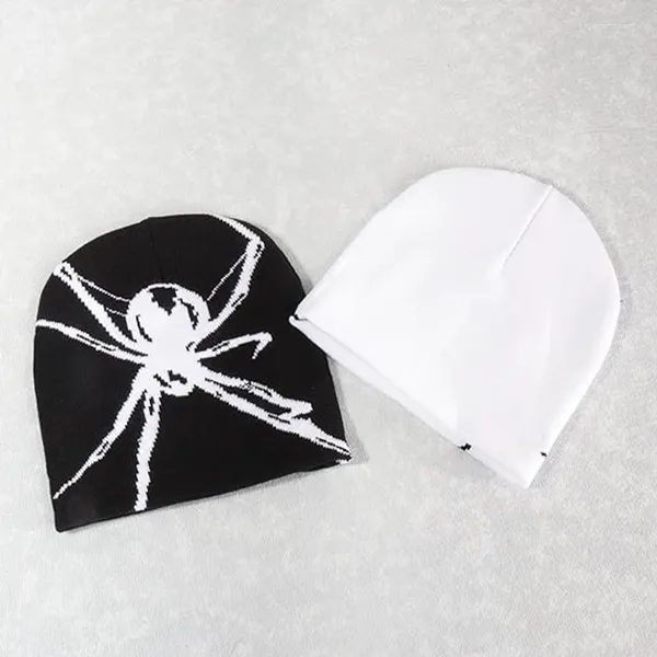 Berets hip-hop tricô goth spider web design chapéu chapéus de inverno malha bonnet boné macio gorros de lã para mulheres rua y2k