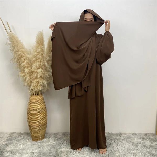 Roupas étnicas Muçulmano Abaya Headscarf Smock Mangas Um Estilo Moda Feminina Islâmica Dubai Arábia Saudita Preto Robe Maxi 2024