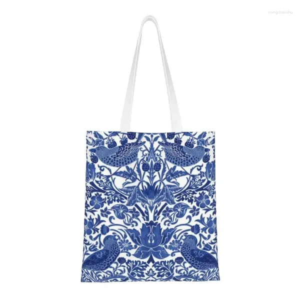 Borse per la spesa Porcellana blu modello uccello orientale Borsa per la spesa Tote Bag in tela cineserie Shopper a spalla Borse di grande capacità