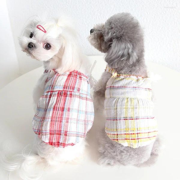 Hundebekleidung Gitterhemd Haustierkleidung Weste Hemd Baumwollrock Sommer Katzenkleid Welpe Hochzeit Blumenkleidung für Hunde Teddy