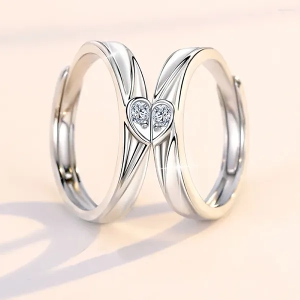 Anéis de casamento 1 par patchwork amor coração cobre banhado platina casal anel sobreposição abertura homens mulheres joias de dedo atacado