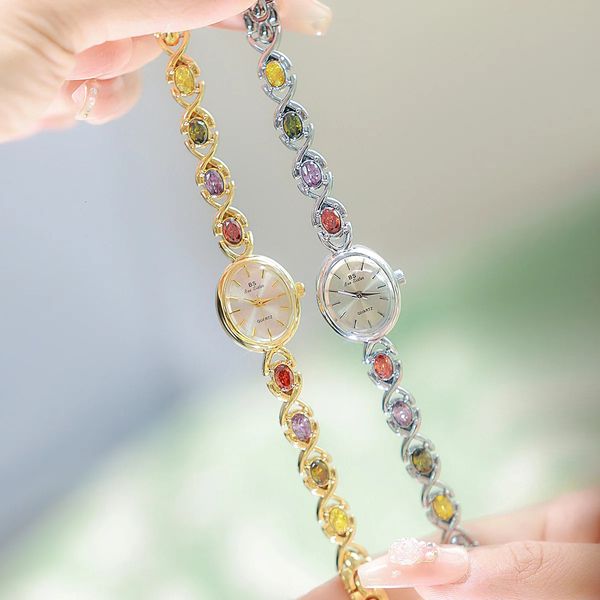 Catena per orologio con cinturino in acciaio arcobaleno colorato ovale retrò per orologi al quarzo impermeabili creativi da donna Religio Femino 240202