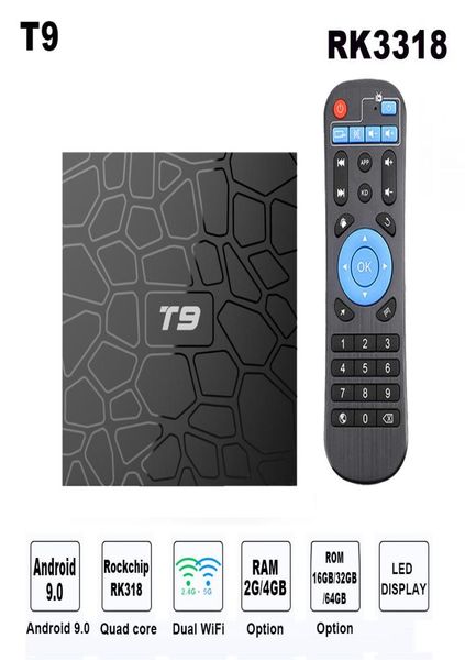 Android 90 TV Box T9 RK3318 Quadcore 2GB 16GB 4K Set Top Box 24G5G Dual WiFi Bt Smart Media Player7554702