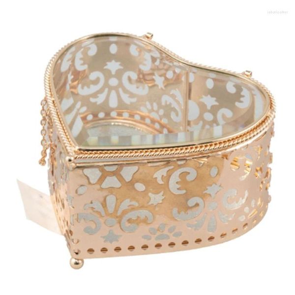 Bolsas de jóias Vintage Coração Forma Caixa Golden Keepsake Case Display Organizador Anel de Armazenamento para Decoração de Casa