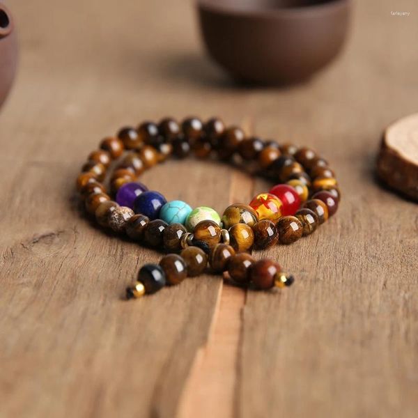 Strand OAIITE 6mm Bracciale con perline in pietra naturale gialla occhio di tigre 7 Chakra Salute Carriera Ricchezza Energia per uomini e donne