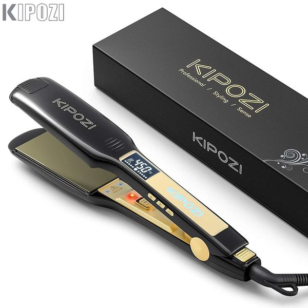 KIPOZI Piastra per capelli professionale in ferro piatto con display LCD digitale Arricciatura con riscaldamento istantaneo a doppia tensione y240126